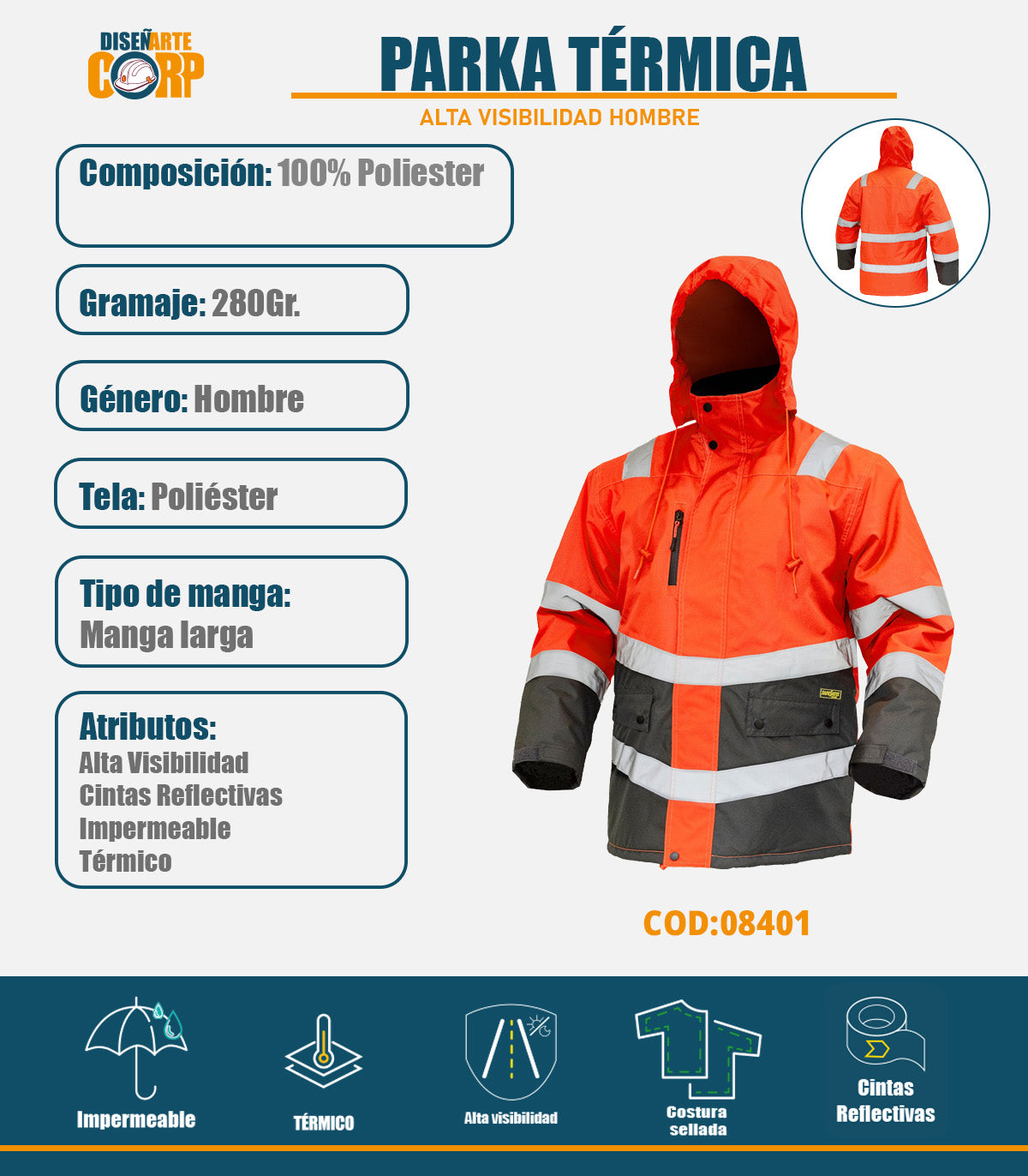 PARKA TERMICA ALTA VISIBILIDAD HOMBRE