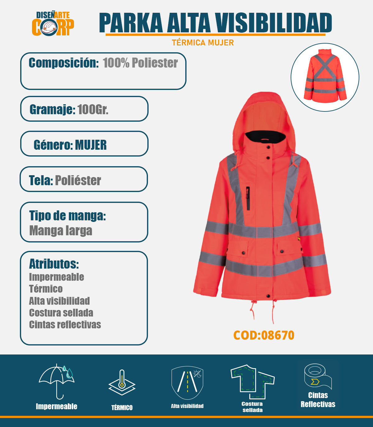 PARKA TERMICA ALTA VISIBILIDAD CLASE 3 MUJER