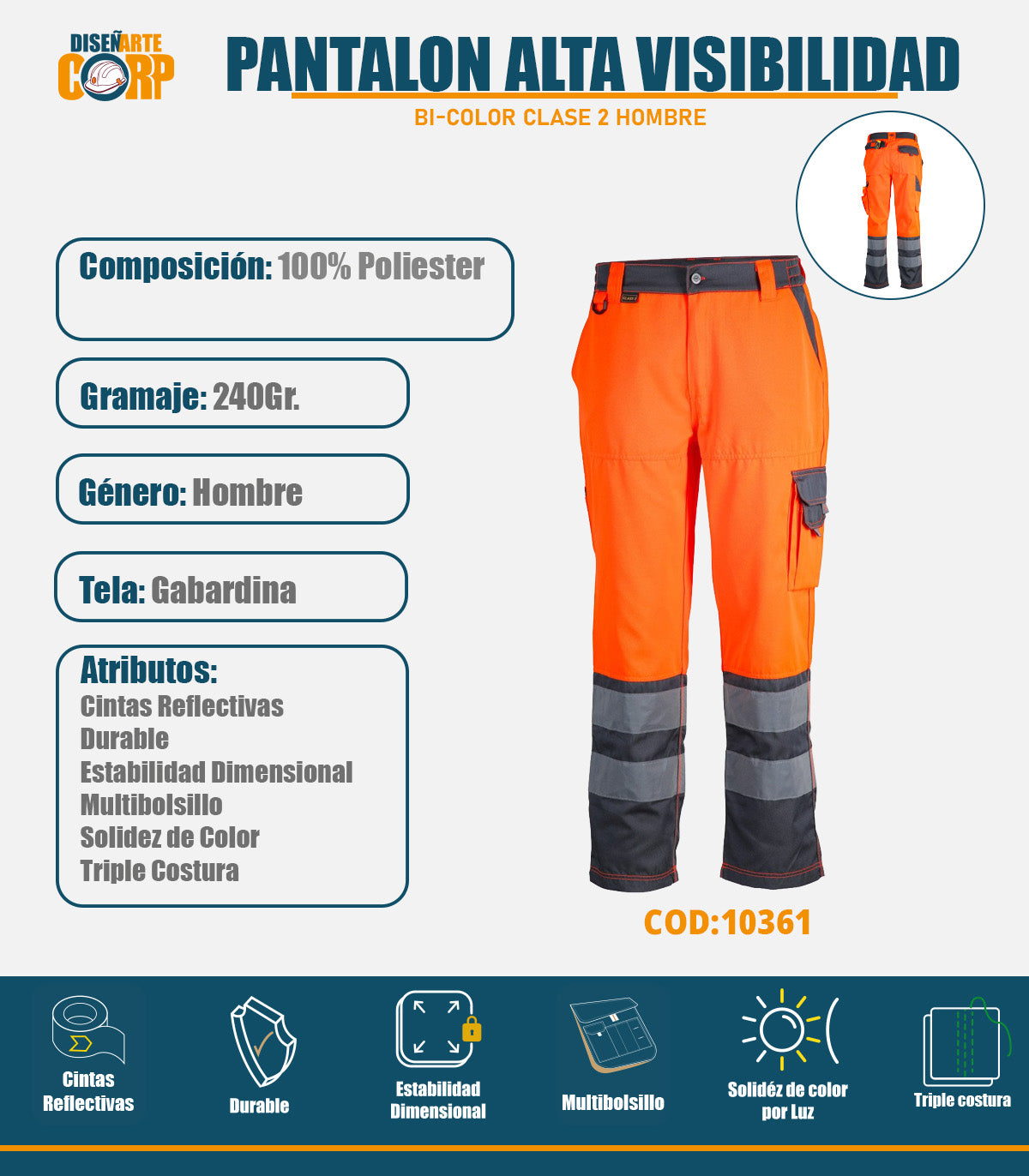 PANTALON ALTA VISIBILIDAD BI-COLOR CLASE 2 HOMBRE