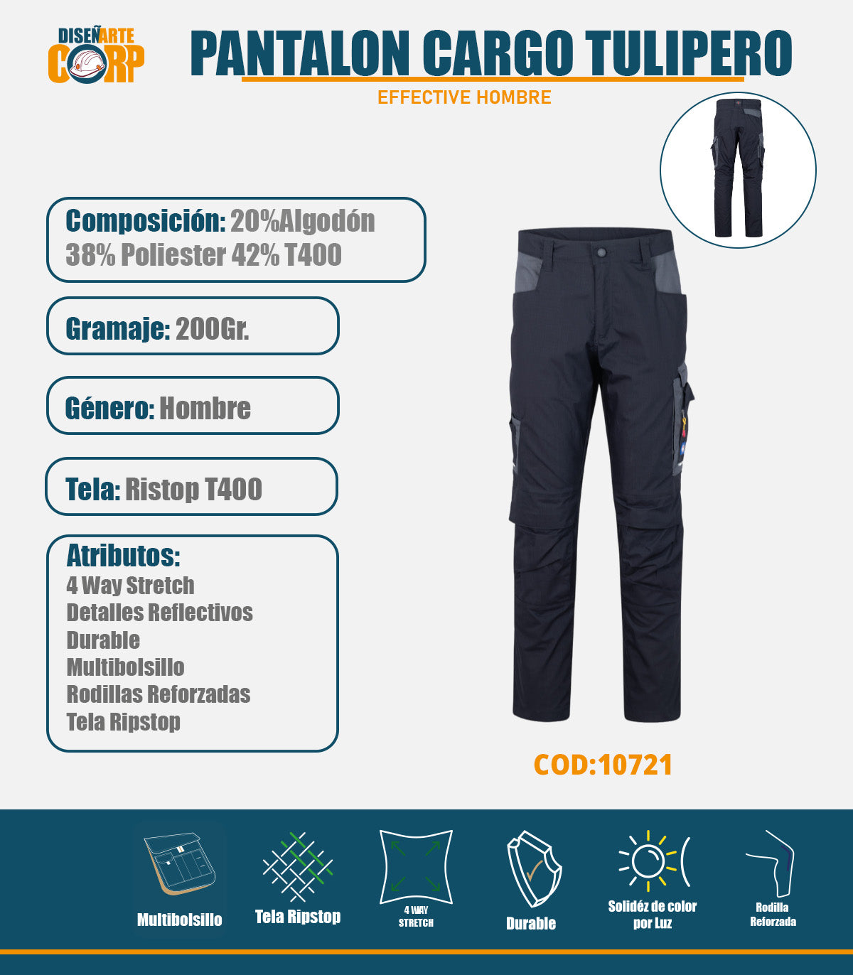 PANTALON CARGO TULIPERO EFFECTIVE HOMBRE