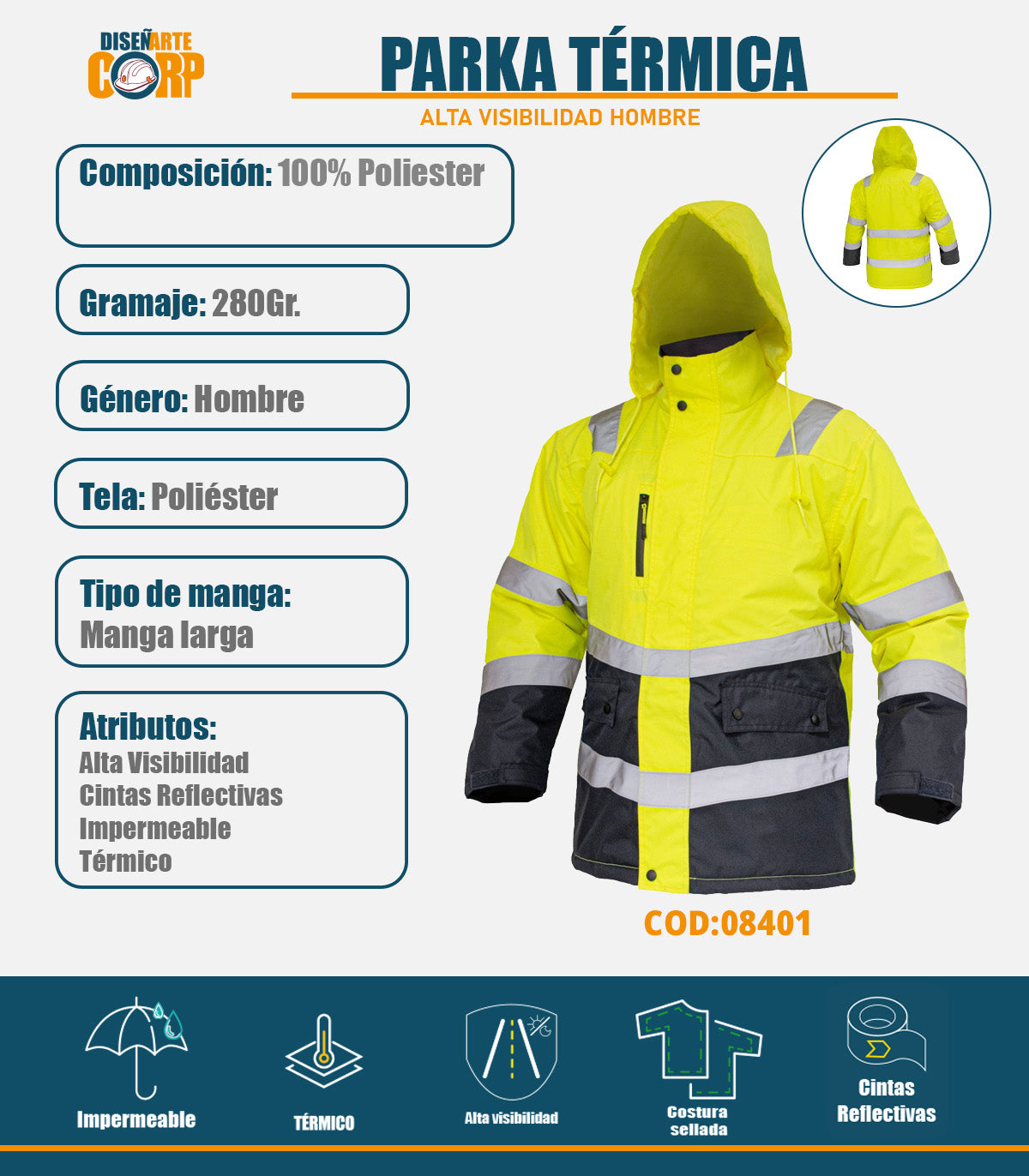 PARKA TERMICA ALTA VISIBILIDAD HOMBRE
