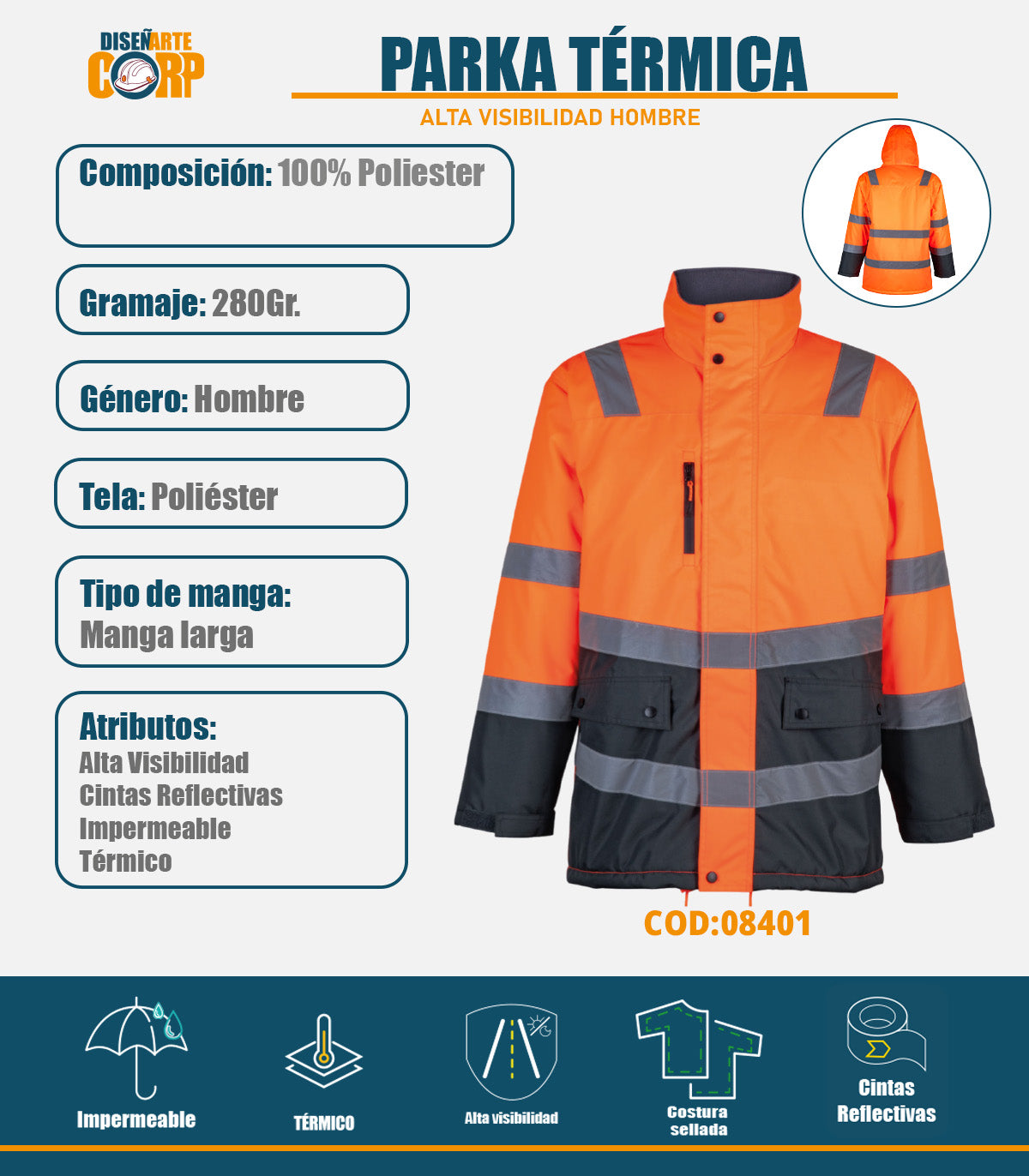 PARKA TERMICA ALTA VISIBILIDAD HOMBRE