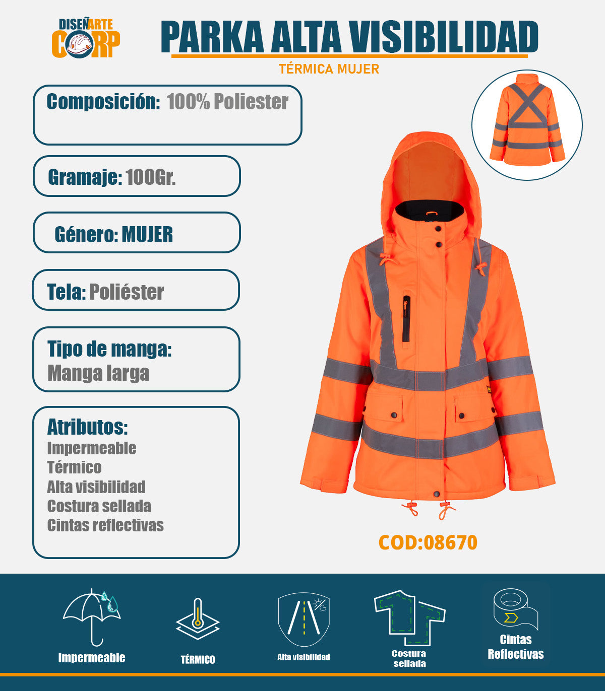 PARKA TERMICA ALTA VISIBILIDAD CLASE 3 MUJER