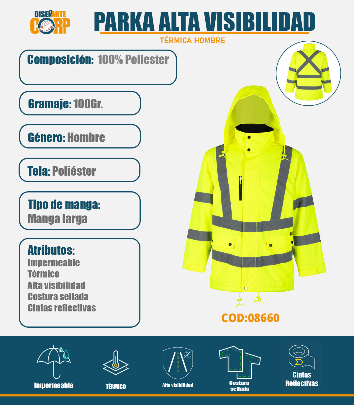 PARKA TERMICA ALTA VISIBILIDAD CLASE 3 HOMBRE