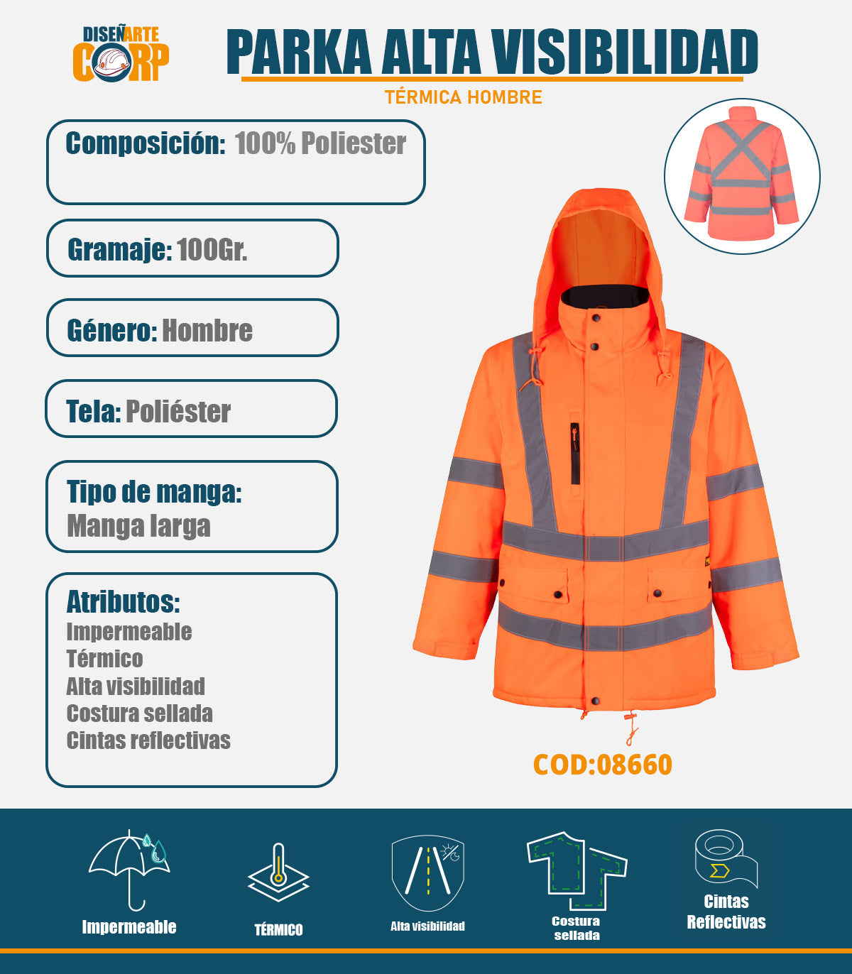 PARKA TERMICA ALTA VISIBILIDAD CLASE 3 HOMBRE