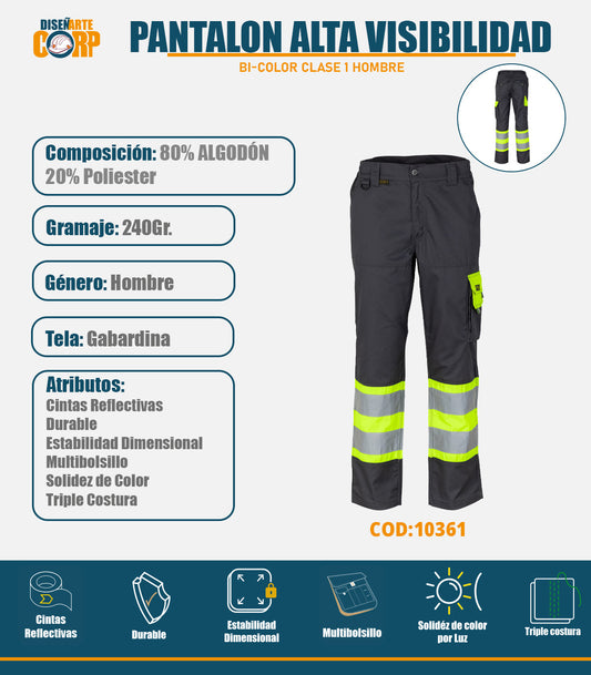 PANTALON ALTA VISIBILIDAD BI-COLOR CLASE 1 HOMBRE