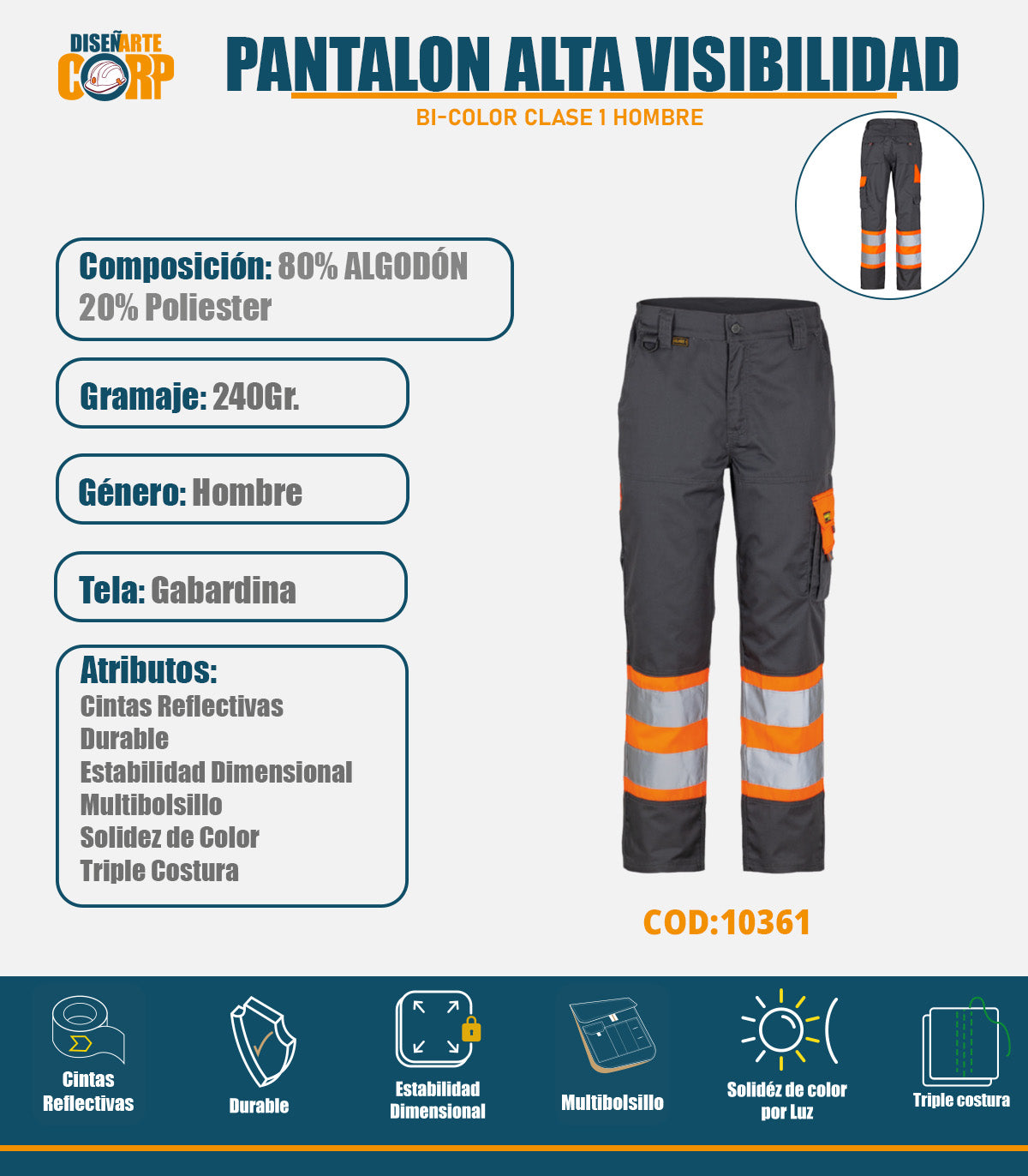 PANTALON ALTA VISIBILIDAD BI-COLOR CLASE 1 HOMBRE