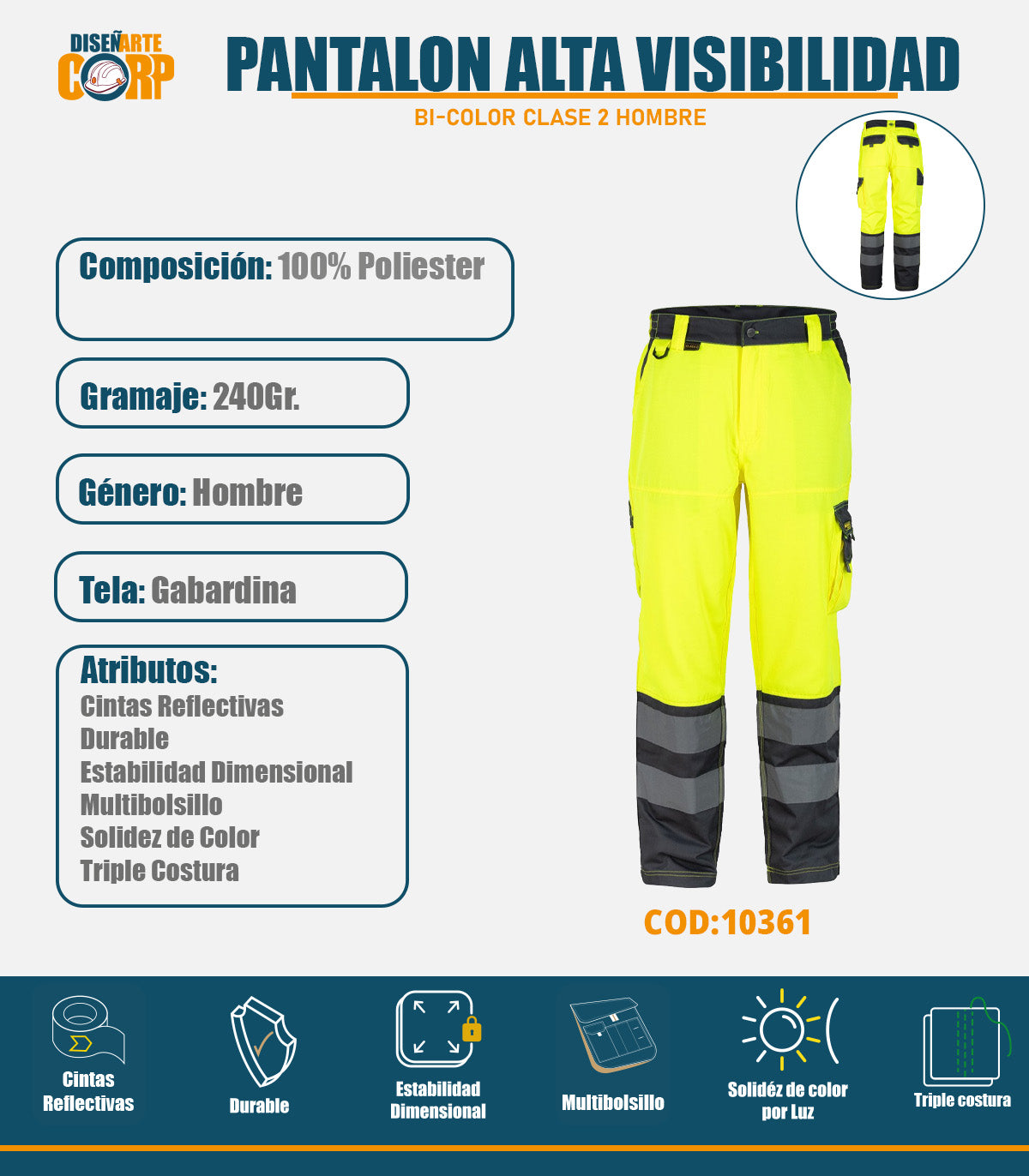 PANTALON ALTA VISIBILIDAD BI-COLOR CLASE 2 HOMBRE