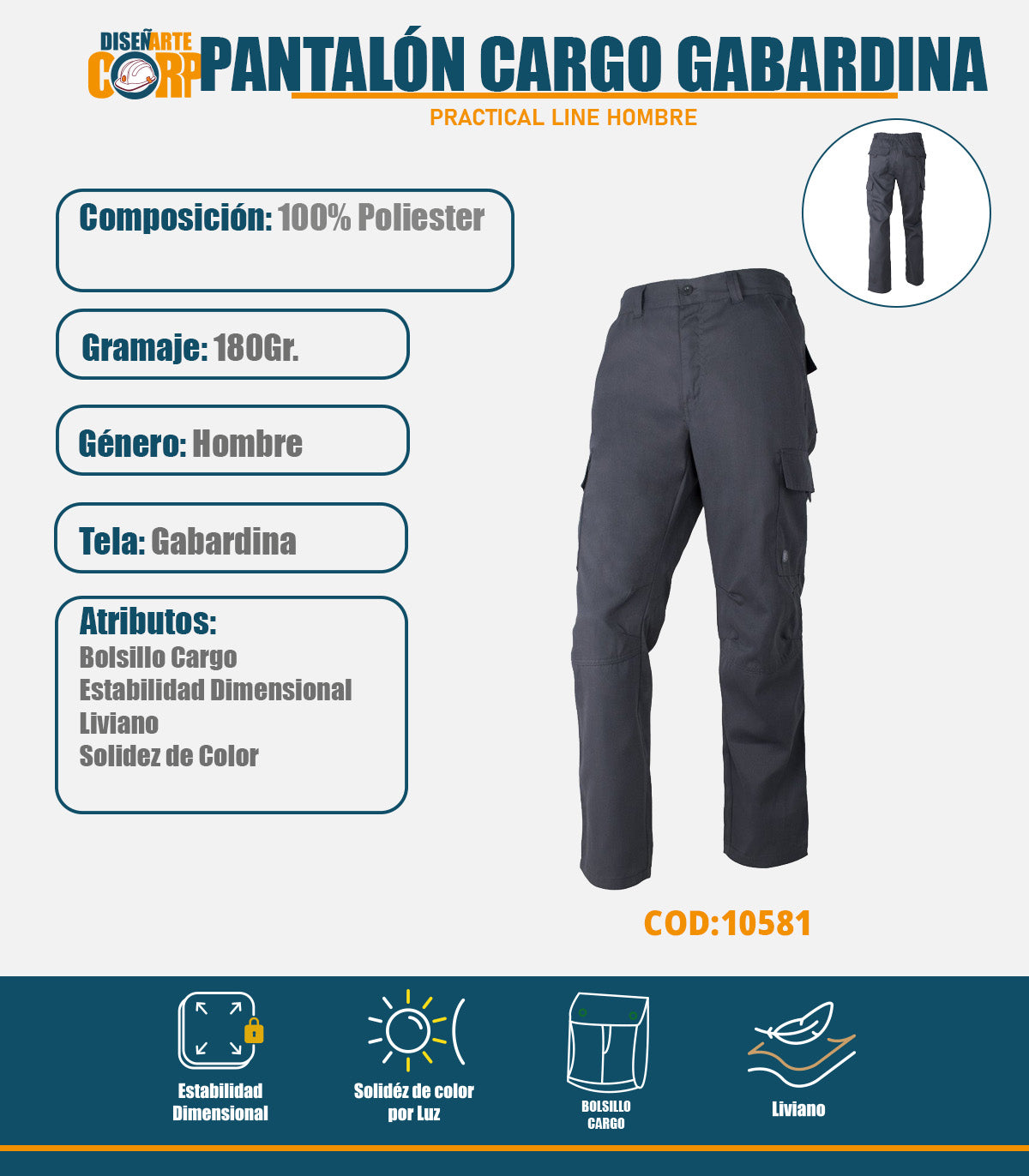 PANTALON CARGO GABARDINA PRACTICAL LINE HOMBRE