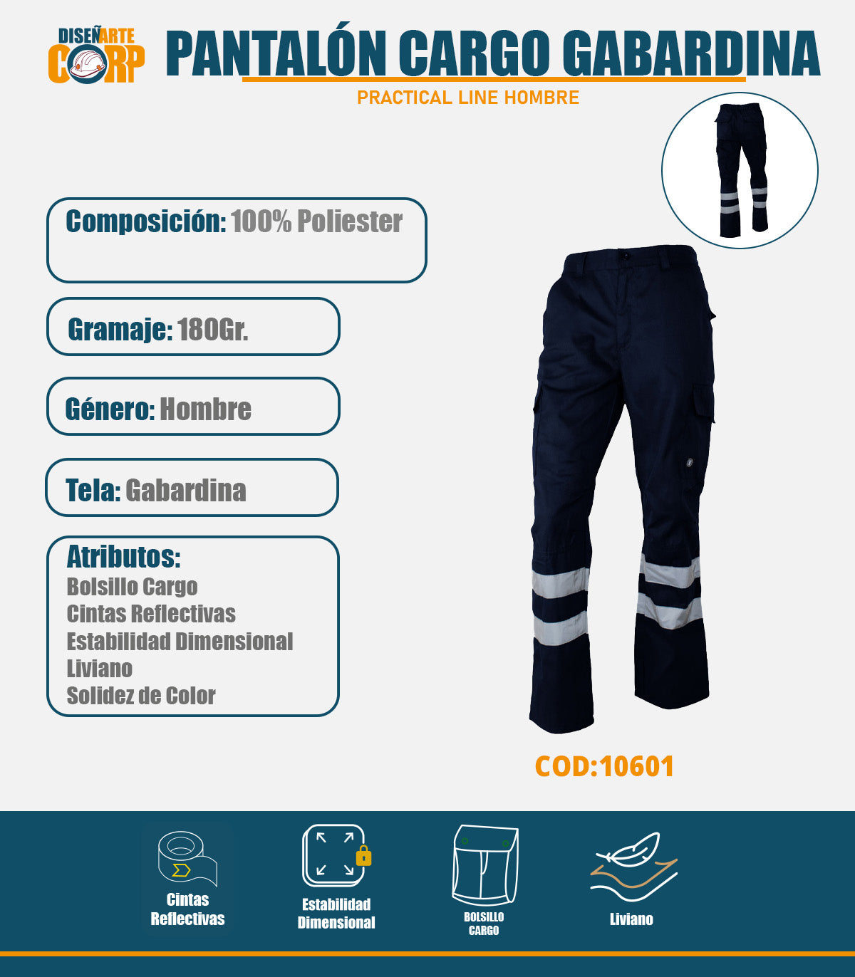 PANTALON CARGO GABARDINA PRACTICAL LINE CON CINTA HOMBRE