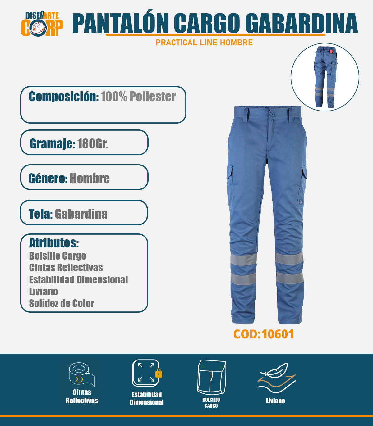 PANTALON CARGO GABARDINA PRACTICAL LINE CON CINTA HOMBRE