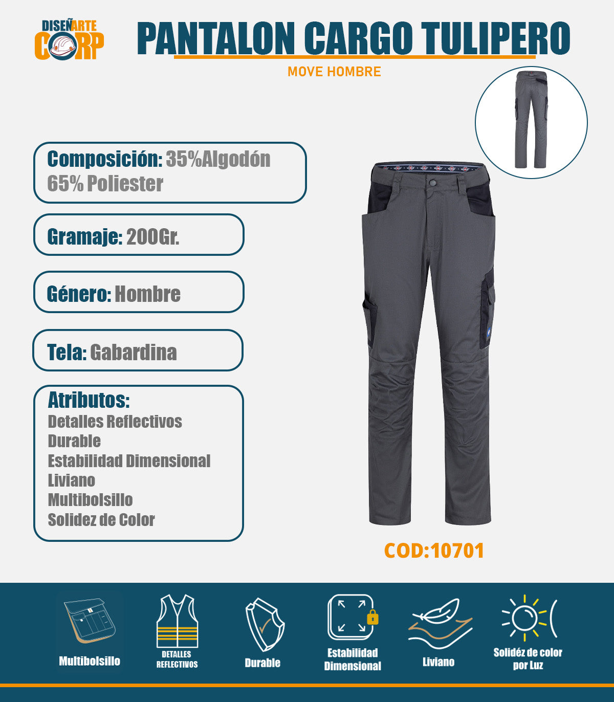 PANTALON CARGO TULIPERO MOVE HOMBRE
