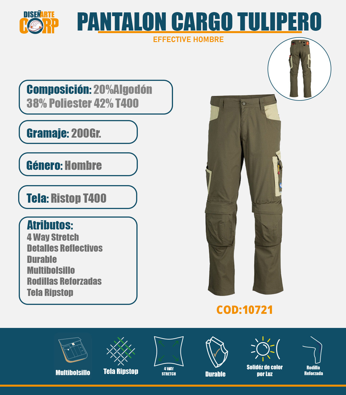 PANTALON CARGO TULIPERO EFFECTIVE HOMBRE