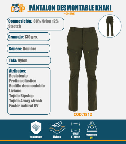 PANTALON RIPSTOP DESMONTABLE KHAKI HOMBRE