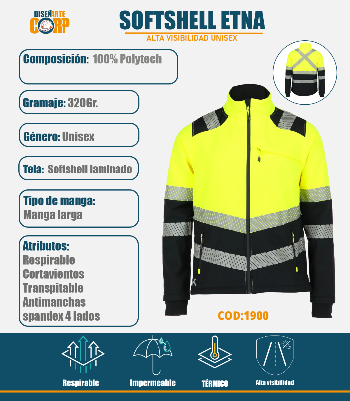 Chaqueta alta visibilidad softshell Etna Unisex