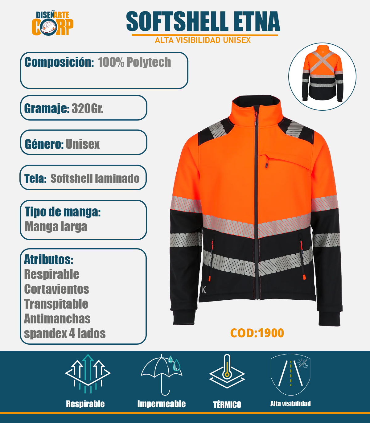Chaqueta alta visibilidad softshell Etna Unisex