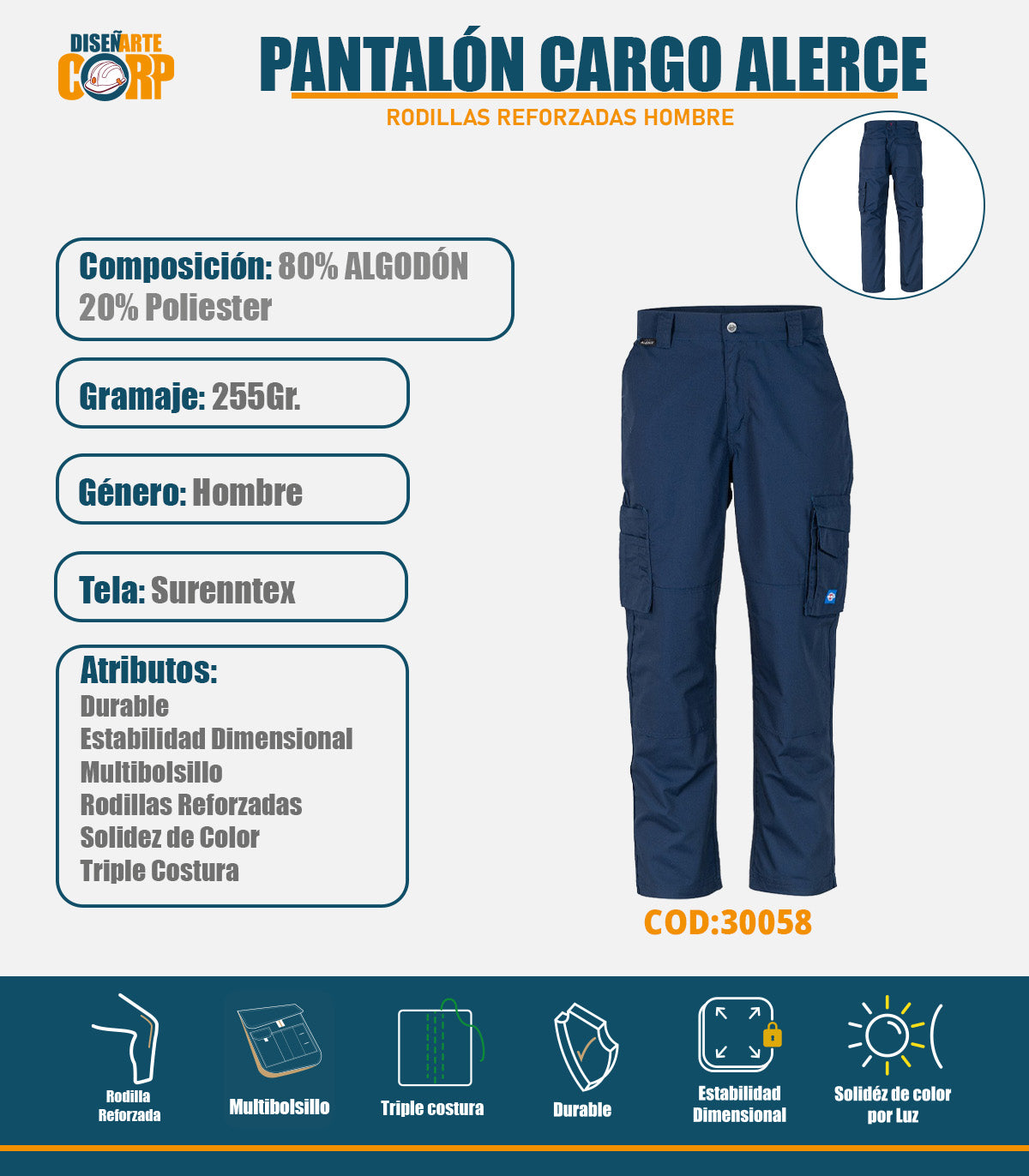 PANTALON CARGO ALERCE RODILLAS REFORZADAS HOMBRE