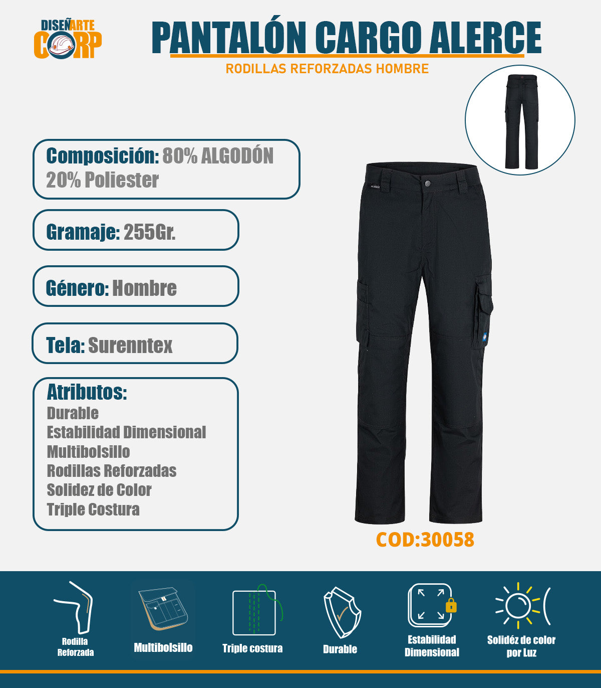 PANTALON CARGO ALERCE RODILLAS REFORZADAS HOMBRE