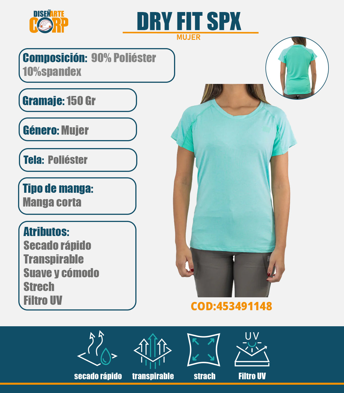 POLERA DRY FIT SPX MANGA CORTA MUJER