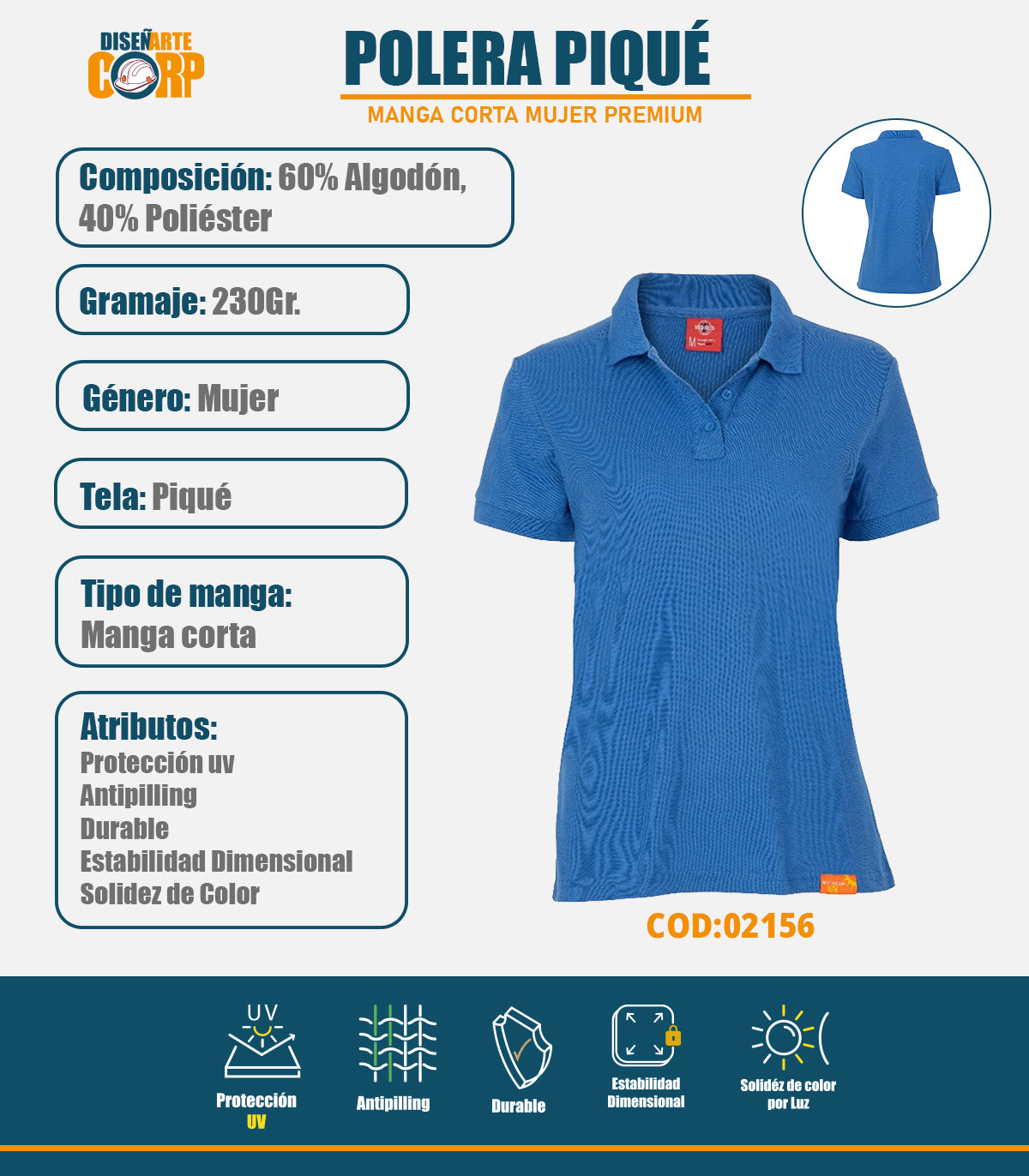 POLERA PIQUÉ MUJER MANGA CORTA PREMIUM