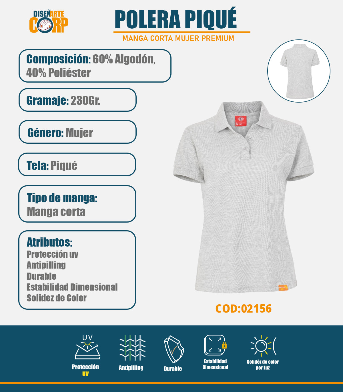 POLERA PIQUÉ MUJER MANGA CORTA PREMIUM