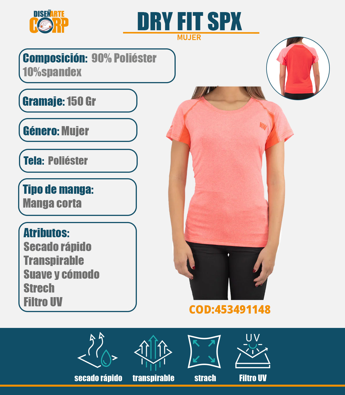 POLERA DRY FIT SPX MANGA CORTA MUJER