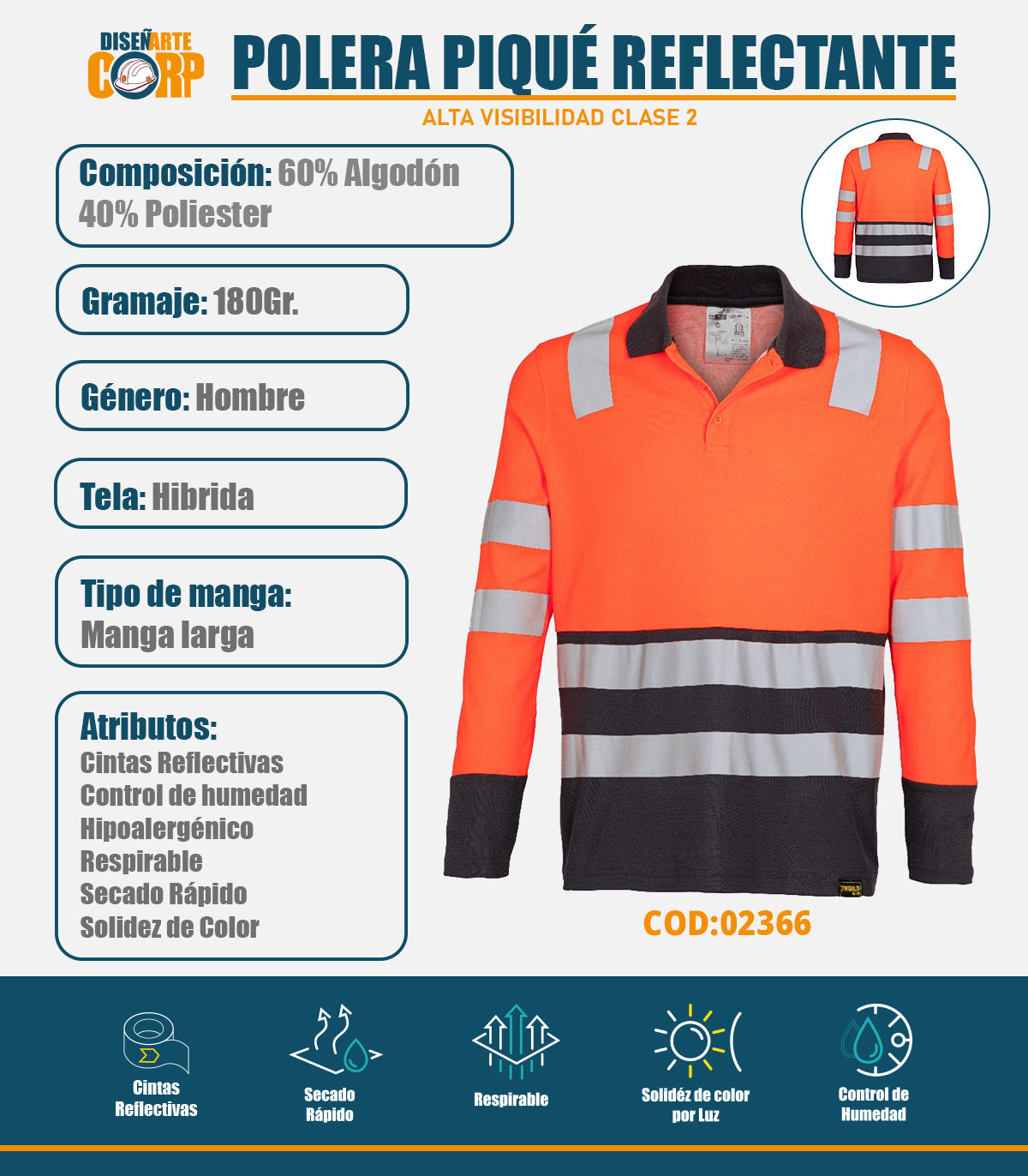 POLERA PIQUÉ REFLECTANTE MANGA LARGA