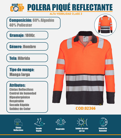 POLERA PIQUÉ REFLECTANTE MANGA LARGA