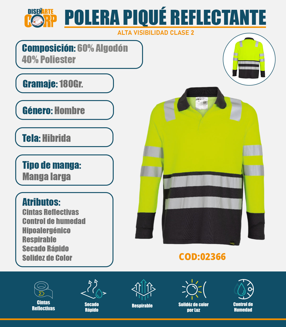 POLERA PIQUÉ REFLECTANTE MANGA LARGA