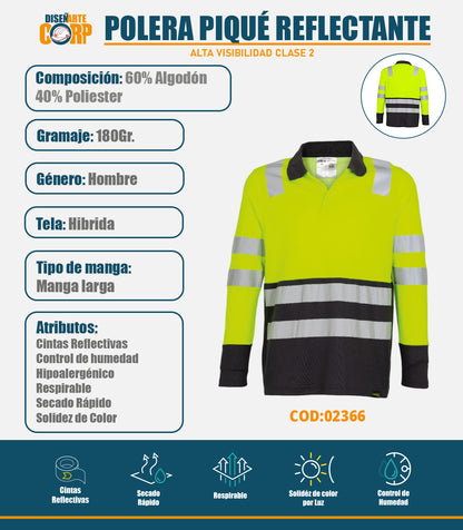 POLERA PIQUÉ REFLECTANTE MANGA LARGA