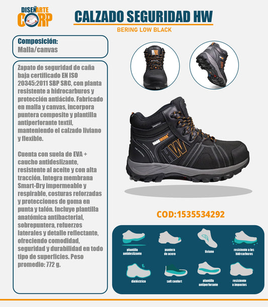 CALZADO DE SEGURIDAD HW BERING LOW BLACK